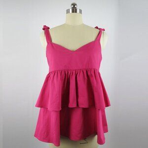 Zara Trafaluc Womens Hot Pink Ruffle Fuchsia Babydoll Tie Strap Top Size M NWT